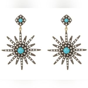Adornia 14K Yellow Gold Plated Turquoise & Swarovski Crystal Accented Starbursts